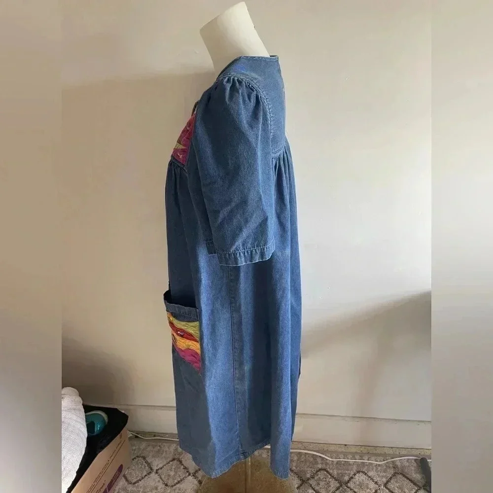 Vintage 90’s Go softly patio cotton floral embroidered mumu dress small‎ 0228 - Picture 4 of 9